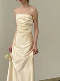 Simple Elegant Mermaid Strapless Satin Pleated Long Wedding Dresses HZ1024