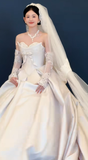 Timeless Ball Gown Strapless Satin Applique With Veil Sleeves Long Wedding Dresses HZ1024