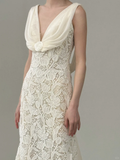 Unique Mermaid V Neck Satin Lace Backless Long Wedding Dresses HZ1024