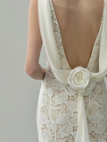Unique Mermaid V Neck Satin Lace Backless Long Wedding Dresses HZ1024