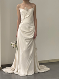 Chic Mermaid Strapless Satin Flower Long Wedding Dresses HZ1024