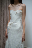 Dreamy Mermaid Strapless Satin Beads Long Wedding Dresses HZ1024