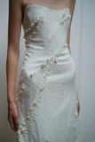 Dreamy Mermaid Strapless Satin Beads Long Wedding Dresses HZ1024