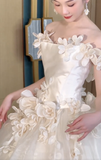 Style Classy Ball Gown Off The Shoulder Satin Tulle Applique Long Wedding Dresses HZ1024
