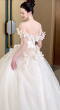 Style Classy Ball Gown Off The Shoulder Satin Tulle Applique Long Wedding Dresses HZ1024