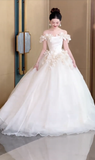 Style Classy Ball Gown Off The Shoulder Satin Tulle Applique Long Wedding Dresses HZ1024