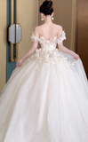 Style Classy Ball Gown Off The Shoulder Satin Tulle Applique Long Wedding Dresses HZ1024
