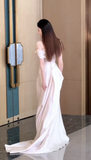 Simple Mermaid Off The Shoulder Satin Pleated Long Wedding Dresses HZ1024