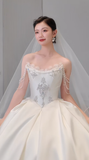 Timeless Ball Gown Off The Shoulder Satin Beads With Veil Long Wedding Dresses HZ1024