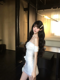 Chic 20th White Mermaid Off The Shoulder Satin Short Homecoming Dress Birthday Outfits HZ1024