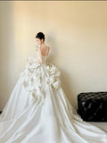 Timeless Ball Gown Strapless Satin With Gloves Long Wedding Dresses HZ1024