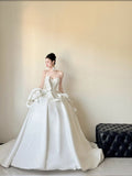 Timeless Ball Gown Strapless Satin With Gloves Long Wedding Dresses HZ1024