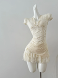 Pretty 18th A Line Satin Lace Short Sleeves Short Homecoming Dress Birthday Outfits HZ1024
