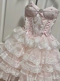 Pretty 16th Pink Ball Gown Spaghetti Straps Satin Lace Short Homecoming Dress Birthday Outfits HZ1024