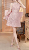 Cute Pink A Line Halter Satin Sequin Short Homecoming Dress Birthday Outfits HZ1024
