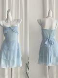 Cute Pale Blue A Line Spaghetti Straps Chiffon Tiered Short Homecoming Dress 17th Birthday Outfits HZ1024