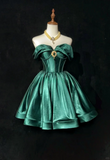 Dark Green A Line Off The Shoulder Satin Short Homecoming Dress 21th Birthday Outfits HZ1024