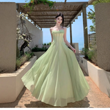 Elegant A Line Spaghetti Straps Chiffon Long Prom Dresses Formal Dress HZ1024