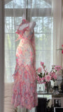 Stunning Mermaid Spaghetti Straps Chiffon Printed Long Prom Dresses Formal Dress HZ1024