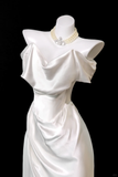 Simple Elegant Mermaid Off The Shoulder Satin Long Prom Dresses Formal Dress HZ1024