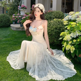 Charming Mermaid Spaghetti Straps Satin Lace Applique Long Prom Dresses Formal Dress HZ1024