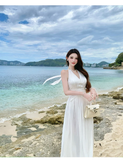Elegant White A Line Halter Chiffon Long Prom Dresses Formal Dress HZ1024
