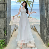 Elegant White A Line Halter Chiffon Long Prom Dresses Formal Dress HZ1024