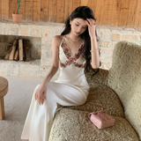 Charming Mermaid Spaghetti Straps Satin Flower Lace Long Prom Dresses Formal Dress HZ1024