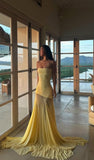 Sexy Mermaid Strapless Satin Chiffon Long Prom Dresses Formal Dress HZ1024