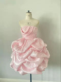 Sweet Pink Ball Gown Strapless Satin Short Homecoming Dress 17th Birthday Outfits HZ1024