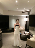 Chic Mermaid Strapless Satin Chiffon Long Prom Dresses Formal Dress HZ1024