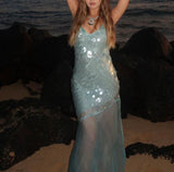 Gorgeous Mermaid Spaghetti Straps Chiffon Sequin Long Prom Dresses Formal Dress HZ1024