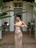 Sexy Bodycon Mermaid Spaghetti Straps Satin Lace Pleated Long Prom Dresses Formal Dress HZ1024