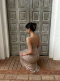 Sexy Bodycon Mermaid Spaghetti Straps Satin Lace Pleated Long Prom Dresses Formal Dress HZ1024