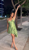 Chic A Line Spaghetti Straps Satin Short Homecoming Dress 17th Birthday Outfits HZ1024