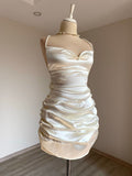 Mermaid Spaghetti Straps Satin Beads Pleated Short Homecoming Dress 19th Birthday Outfits HZ1024