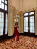 Burgundy Mermaid Spaghetti Straps Satin Long Prom Dresses Formal Dress HZ1024