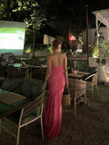 Pretty Mermaid Spaghetti Straps Satin Ruffle Chiffon Long Prom Dresses Formal Dress HZ1024