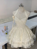 Cute A Line Halter Tulle Lace Short Homecoming Dress 18th Birthday Outfits HZ1024