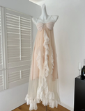 Princess A Line Spaghetti Straps Chiffon Tulle Ruffles Long Prom Dresses Formal Dress HZ1024