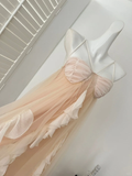 Princess A Line Spaghetti Straps Chiffon Tulle Ruffles Long Prom Dresses Formal Dress HZ1024