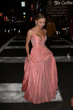 Chic A Line Spaghetti Straps Peach Satin Long Prom Dresses Formal Dress HZ1024