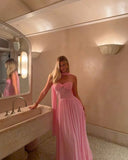 Eelgant A Line Strapless Sweetheart Chiffon Long Prom Dresses Formal Dress HZ1024