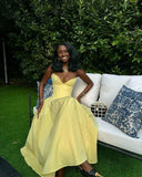 Classy A Line Strapless Yellow Satin Long Prom Dresses Formal Dress HZ1024