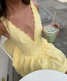 Yellow A Line V Neck Satin Short Homecoming Dress 18th Birthday Outfits HZ1024