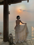 Pretty A Line Halter Satin Backless Long Seaside Holiday Dress Prom Dresses Formal Dress HZ1024