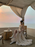 Pretty A Line Halter Satin Backless Long Seaside Holiday Dress Prom Dresses Formal Dress HZ1024