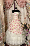 Dreamy Ball Gown Strapless Satin Tulle Flower Long Prom Dresses Formal Dress HZ1024