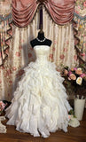 Pretty Ball Gown Strapless Satin Chiffon Ruffles Long Prom Dresses Formal Dress HZ1024