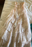 Classy Ball Gown Strapless Satin Lace Tiered Long Prom Dresses Formal Dress HZ1024